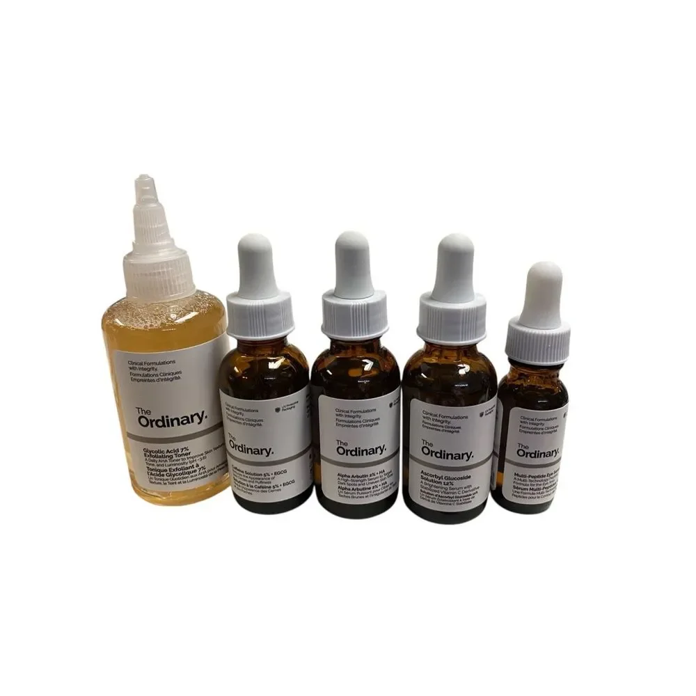 The Ordinary Skincare Set Glycolic Acid Caffeine Arbutin‎ Peptide Serum Lot